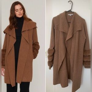 The Cashmere Project faux fur trim 98% cashmere coat NWT